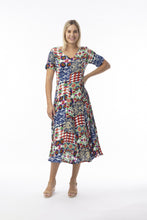 Load image into Gallery viewer, Orientique Buzios Print Crinkle Short Sleeve Godet Midi Dress 30210 - Boutique on the Green
