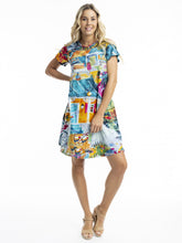 Load image into Gallery viewer, Orientique Florida printed organic cotton short sleeve jersey T-shirt dress, featuring vibrant floral patterns and comfortable fit.