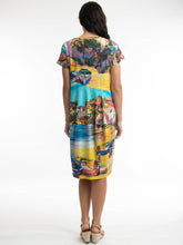 Load image into Gallery viewer, Orientique Boats Multi Colour Printed Cap Sleeve Organic Cotton Jersey Stretch Bubble Dress - Boutique on the Green