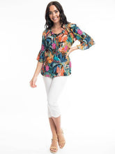 Load image into Gallery viewer, Orientique Paphos Multi Print 3/4 Sleeve Bohemian Style Crinkle Woven Blouse - Boutique on the Green