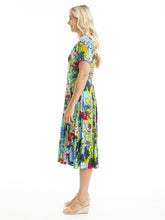 Load image into Gallery viewer, Orientique Elafonissi Print Crinkle Short Sleeve Godet Midi Dress - Boutique on the Green