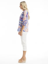 Load image into Gallery viewer, Orientique Radhanagar Multi Print 3/4 Sleeve Front Pleat & Tassel Blouse - Boutique on the Green