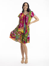 Load image into Gallery viewer, Orientique Marakesh Printed Easy Fit Organic Cotton Short Sleeve Crinkle Woven Dress - Boutique on the Green