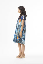 Load image into Gallery viewer, Orientique Tower Blue printed organic cotton crinkle woven dress, easy fit design with vibrant blue patterns and comfortable fabric.