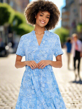 Load image into Gallery viewer, Saint Tropez Eda Ultramarine Leo Short Sleeve Tiered Printed Maxi Dress - Boutique on the Green