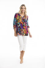 Load image into Gallery viewer, Orientique Copacabana Multi Print 3/4 Sleeve Embellished Tassel Blouse - Boutique on the Green
