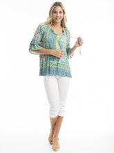 Load image into Gallery viewer, Orientique Jaipur Borders Green Frill Sleeve Boho Tassel Trim Woven Blouse - Boutique on the Green