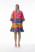 Load image into Gallery viewer, Orientique Mira Flores printed organic cotton dress with open neck and tiered design, perfect for casual wear and summer styling.