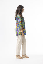 Load image into Gallery viewer, Orientique Zapallar multi-print blouse with 3/4 sleeves, front pleats, and button-through design, featuring vibrant colorful patterns.