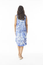 Load image into Gallery viewer, Orientique Okayama printed reversible organic cotton shift dress with floral pattern and versatile design, front view.