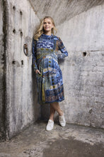 Load image into Gallery viewer, Orientique Isfahan Blue Cowl Neck Stretch Jersey Bubble Dress 31049