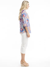 Load image into Gallery viewer, Orientique Radhanagar Multi Print 3/4 Sleeve Front Pleat & Tassel Blouse - Boutique on the Green