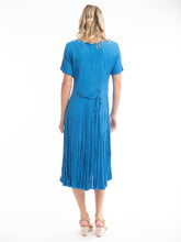 Load image into Gallery viewer, Orientique Dobby Spot Nautical Blue Crinkle Short Sleeve Godet Midi Dress - Boutique on the Green