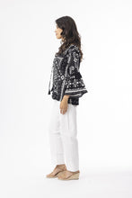 Load image into Gallery viewer, Orientique Bandana Black Printed Boho Shirred Blouse With Tassels 82228 - Boutique on the Green