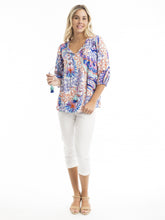 Load image into Gallery viewer, Orientique Radhanagar Multi Print 3/4 Sleeve Front Pleat & Tassel Blouse - Boutique on the Green