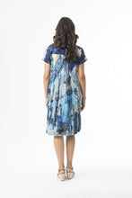 Load image into Gallery viewer, Orientique Tower Blue printed organic cotton crinkle woven dress, easy fit style with vibrant pattern and comfortable design.