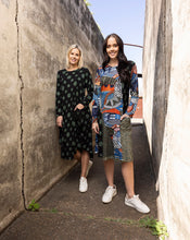 Load image into Gallery viewer, Orientique Bohemian Rhapsody Patch A-Line Long Sleeve Jersey Dress 20075 - Boutique on the Green