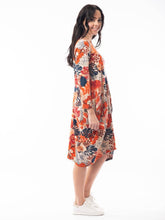 Load image into Gallery viewer, Orientique Brontes Indigo & Rust Mix Pure Cotton Jersey 3/4 Sleeve Panel Bubble Dress - Boutique on the Green