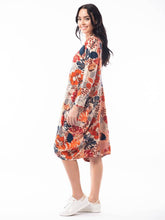 Load image into Gallery viewer, Orientique Brontes Indigo & Rust Mix Pure Cotton Jersey 3/4 Sleeve Panel Bubble Dress - Boutique on the Green