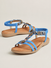 Load image into Gallery viewer, Lunar Feast Ribbon & Floral Trim T-Bar Open Toe Sandal With Elasticated Back