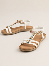 Load image into Gallery viewer, Lunar Feast Ribbon & Floral Trim T-Bar Open Toe Sandal With Elasticated Back