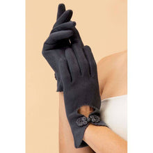 Load image into Gallery viewer, Powder Faux Suede Suki Gloves With Cornelli Trim - Slate - Boutique on the Green