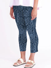 Load image into Gallery viewer, Foil Signature printed 7/8 pull-on trousers in Cross Indigo with a stylish design and comfortable fit.