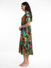 Load image into Gallery viewer, Orientique Nicossia Print Crinkle Short Sleeve Godet Midi Dress - Boutique on the Green