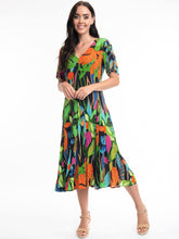 Load image into Gallery viewer, Orientique Nicossia Print Crinkle Short Sleeve Godet Midi Dress - Boutique on the Green