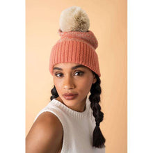 Load image into Gallery viewer, Powder Patterned Thora Bobble Hat - Coral & Taupe - Boutique on the Green