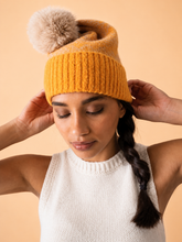 Load image into Gallery viewer, Powder Patterned Thora Bobble Hat - Mustard & Taupe