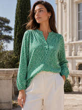 Load image into Gallery viewer, Saint Tropez Edasz Jelly Bean Ditsy Green Printed Long Sleeve Woven Shirt