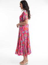 Load image into Gallery viewer, Orientique Symi Print Crinkle Short Sleeve Godet Midi Dress - Boutique on the Green
