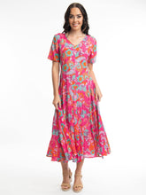 Load image into Gallery viewer, Orientique Symi Print Crinkle Short Sleeve Godet Midi Dress - Boutique on the Green