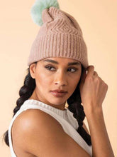 Load image into Gallery viewer, Powder Kintted & Ribbed Ingrid Bobble Hat - Taupe & Aqua - Boutique on the Green
