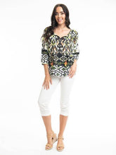 Load image into Gallery viewer, Orientique Izmir Green Printed Boho Pintuck 3/4 Sleeve Woven Blouse - Boutique on the Green