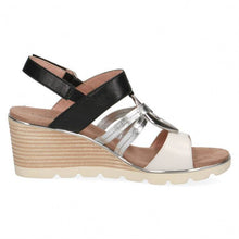 Load image into Gallery viewer, Caprice black & white leather strappy wedge with silver hoop detail - Boutique on the Green
