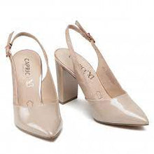 Load image into Gallery viewer, Caprice Leather Taupe Patent Pointed Toe High Heel Slingback Shoe - Boutique on the Green