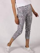 Load image into Gallery viewer, Foil Signature Printed 7/8 Rainforest Pebble Grey pull-on trousers, featuring a sleek fit and subtle pattern in a neutral grey shade.