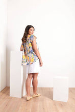 Load image into Gallery viewer, Foil Clothing 100% linen woven top with floral print, showcasing a stylish Impression floral design in a natural, textured fabric.