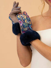 Load image into Gallery viewer, Powder Bernadette Folk Art Floral Faux Suede Gloves - Navy - Boutique on the Green