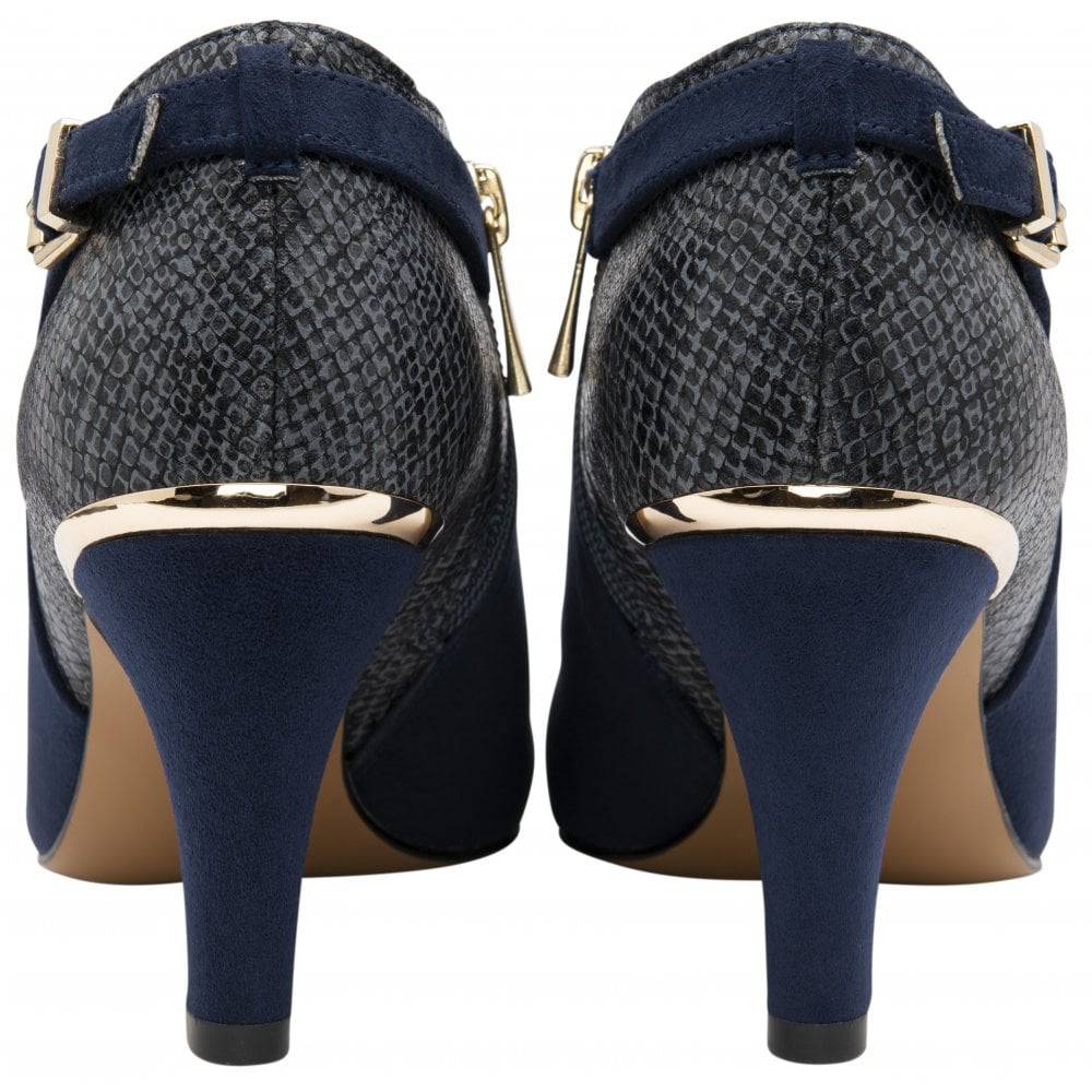 Lotus Ramona Navy Snake Buckle Trim Almond Toe Shoe Boot