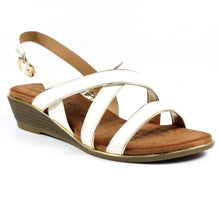 Load image into Gallery viewer, Lunar Arden White Strappy Wedge Open Toe Sandal With Gold Piping Detail - Boutique on the Green
