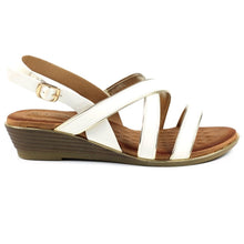 Load image into Gallery viewer, Lunar Arden White Strappy Wedge Open Toe Sandal With Gold Piping Detail - Boutique on the Green