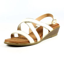 Load image into Gallery viewer, Lunar Arden White Strappy Wedge Open Toe Sandal With Gold Piping Detail - Boutique on the Green