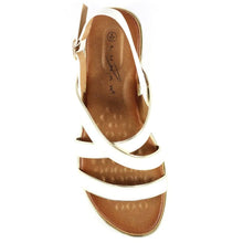 Load image into Gallery viewer, Lunar Arden White Strappy Wedge Open Toe Sandal With Gold Piping Detail - Boutique on the Green