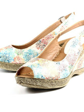 Load image into Gallery viewer, Lunar Doretta White & Multi Colour Speckled Peep Toe Slingback Wedge Sandal - Boutique on the Green
