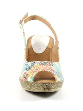 Load image into Gallery viewer, Lunar Doretta White & Multi Colour Speckled Peep Toe Slingback Wedge Sandal - Boutique on the Green