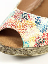 Load image into Gallery viewer, Lunar Doretta White & Multi Colour Speckled Peep Toe Slingback Wedge Sandal - Boutique on the Green
