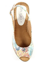 Load image into Gallery viewer, Lunar Doretta White & Multi Colour Speckled Peep Toe Slingback Wedge Sandal - Boutique on the Green